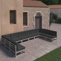 vidaXL 10-tlg Garten-Lounge-Set mit Kissen Grau Lounge-Set