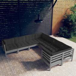 vidaXL Divani Giardino 8 pz Con Cuscini Grigi Massello di Pino Set da Lounge da Esterno