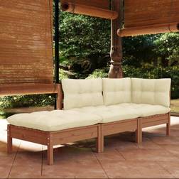 vidaXL Divani Giardino 3 pz Cuscini Legno Massello di Pino - Marrone Set da Lounge da Esterno