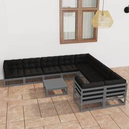 vidaXL 10-tlg Garten-Lounge-Set mit Kissen Grau Lounge-Set