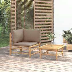 vidaXL 2-Tlg Garten-Lounge-Set Mit Kissen Bambus Lounge-Set, Tisch einschl. 2 Stühle