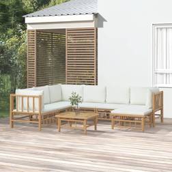 vidaXL Jardin 8 pcs Avec Coussins Blanc Crème Bambou Extérieur Ensemble de Salon d'Extérieur