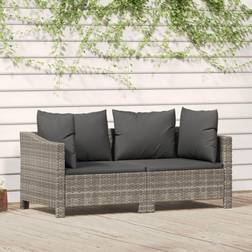 vidaXL 2-tlg Garten-Lounge-Set mit Kissen Grau Poly Rattan Lounge-Set