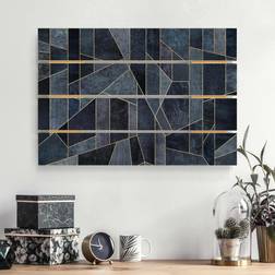 Klebefieber Holzbild Plankenoptik Blaue Geometrie Aquarell