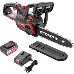 Ecomax 18v cordless chainsaw 12" chain and double safety switch 4ah battery a