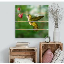 Impression sur bois Colibri et fleur