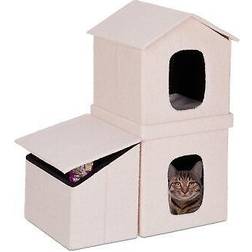 Relaxdays den folding feline house with 2 levels cushion mdf