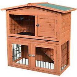 Pawhut 2 Tier Rabbit Hutch Guinea Pig Hutch Ferret Cage Ramp Out