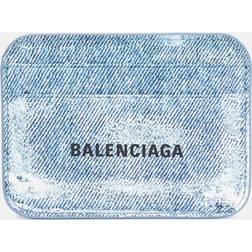 Balenciaga Printed Leather Card Holder Denim Print - Blue