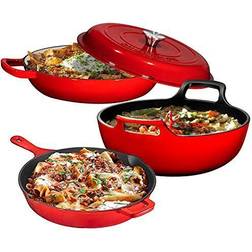 Bruntmor Enameled Cast Iron 3 Bundle Cookware Set with lid