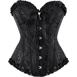 Frawirshau Women's Lace Up Boned Overbust Corset - Black