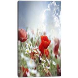 Design Art "Red Poppies on Cloudy Background" Floral Canvas Print Wall Decor