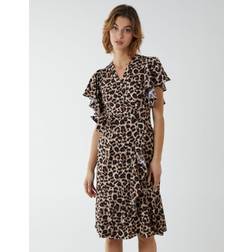 Blue Vanilla Leopard Print Wrap Ruffle Midi Dress Animal
