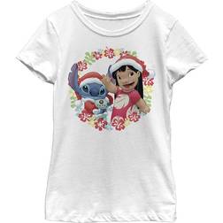 Disney Girl Lilo & Stitch Christmas Greetings Graphic Tee White