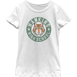 Netflix Girl Stranger Things Retro Hawkins High School Tiger Mascot Graphic Tee White