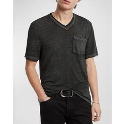 John Varvatos Davis Ss Burnout V Neck With Chest Pocke - Light Olive