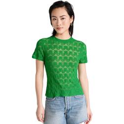 Vince Openwork Lace Crew Top - Green