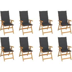 vidaXL Lot de 8 Chaises Inclinables de Jardin avec Coussins, Sièges de Terrasse, Teck Solide