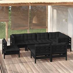 vidaXL Divani Giardino 9 pz Con Cuscini Neri in Legno di Pino - Nero Set da Lounge da Esterno