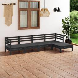 vidaXL 5 Piece Garden Solid Pinewood Black Outdoor Lounge Set