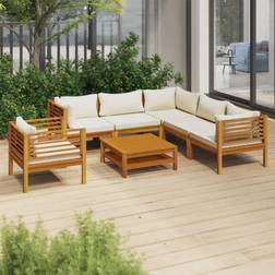 vidaXL 7-tlg Garten-Lounge-Set Mit Auflage Massivholz Akazie - Creme / 3x Eckteil + 2x Mittelteil + Sessel + Tisch Lounge-Set