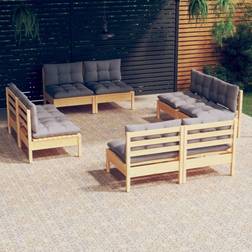 vidaXL 8-Tlg Garten-Lounge-Set Mit Grauen Kissen Kiefernholz Lounge-Set