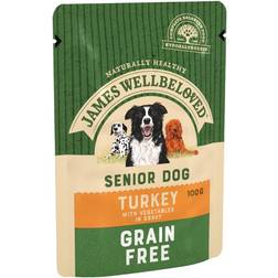 James Wellbeloved 100g grain-free senior dog food pouches turkey gravy