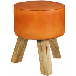 Wohnling Rustikaler Country-Style Sitzhocker Echtleder Massivholz