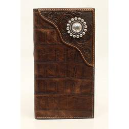 Ariat western mens wallet rodeo floral embossed overlay concho brown