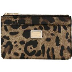 Dolce & Gabbana leopard-print polished calfskin card with zipper leo