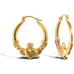 Jewelco London 9ct Yellow Gold Claddagh Chladaigh Creole Earrings