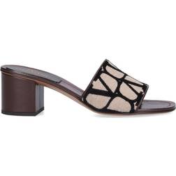 Valentino Garavani Iconographe Leather-Trimmed Mules - Brown