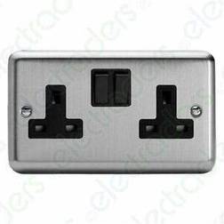 Varilight XS5B Classic Matt Chrome 2 Gang Double 13A Switched Plug Socket