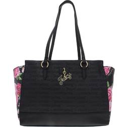 Juicy Couture Womens Love Lock Faux Leather Logo Satchel Handbag Black Large