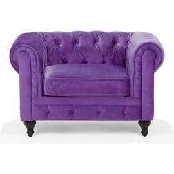 Beliani Tapizado En Tela De Terciopelo Violeta Patas De Madera Oscura Contemporáneo Chesterfield Sillón