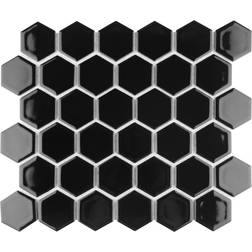 Merola Tile Hudson Due 2" Hex Glossy Black Mosaic Tile Case