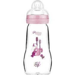 Mam Feel Good Gourde en verre pour bébé avec tétine Taille 1 à partir de la naissance Écureuil/oiseau 260 ml