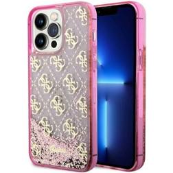 Guess hülle für iphone 14 pro max rosa hardcase liquid glitter 4g transculent