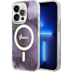 Guess hülle für iphone 14 pro 6.1" purple hardcase golden marble magsafe