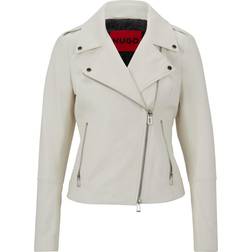 HUGO BOSS Larella-2 Leather Biker Jacket - Open White