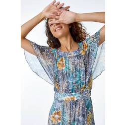 Roman Tropical Print Angel Sleeve Maxi Dress