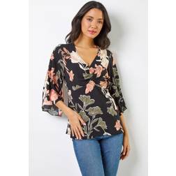 Roman Tropical Print Ruched Tunic Top