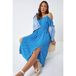 Roman Spot Print Cold Shoulder Midi Dress