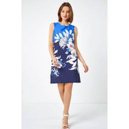Roman Floral Border Print Shift Dress - Royal Blue