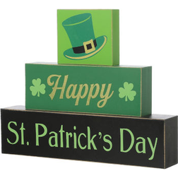 GlitzHome 9.5"L St. Patrick's Wooden Block Sign Notice Board