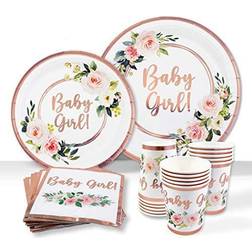 White Baby shower tableware plates and napkins, baby girl decorations 25 servings