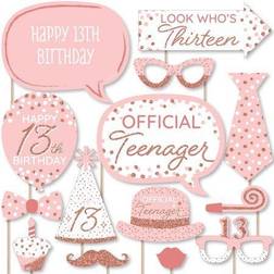 13th pink rose gold birthday party photo booth props kit 20 ct