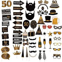 60-pack black/gold 50th birthday cocktail party photo booth props selfie props