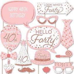 40th pink rose gold birthday party photo booth props kit 20 ct