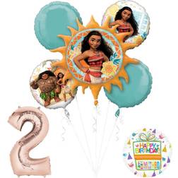 Moana 2nd birthday party supplies and princess balloon bouquet decorations